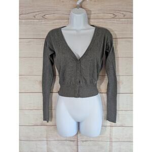 Aeropostale Women Cropped Cardigan Sweater Knitted Long Sleeves Gray Size XSmall